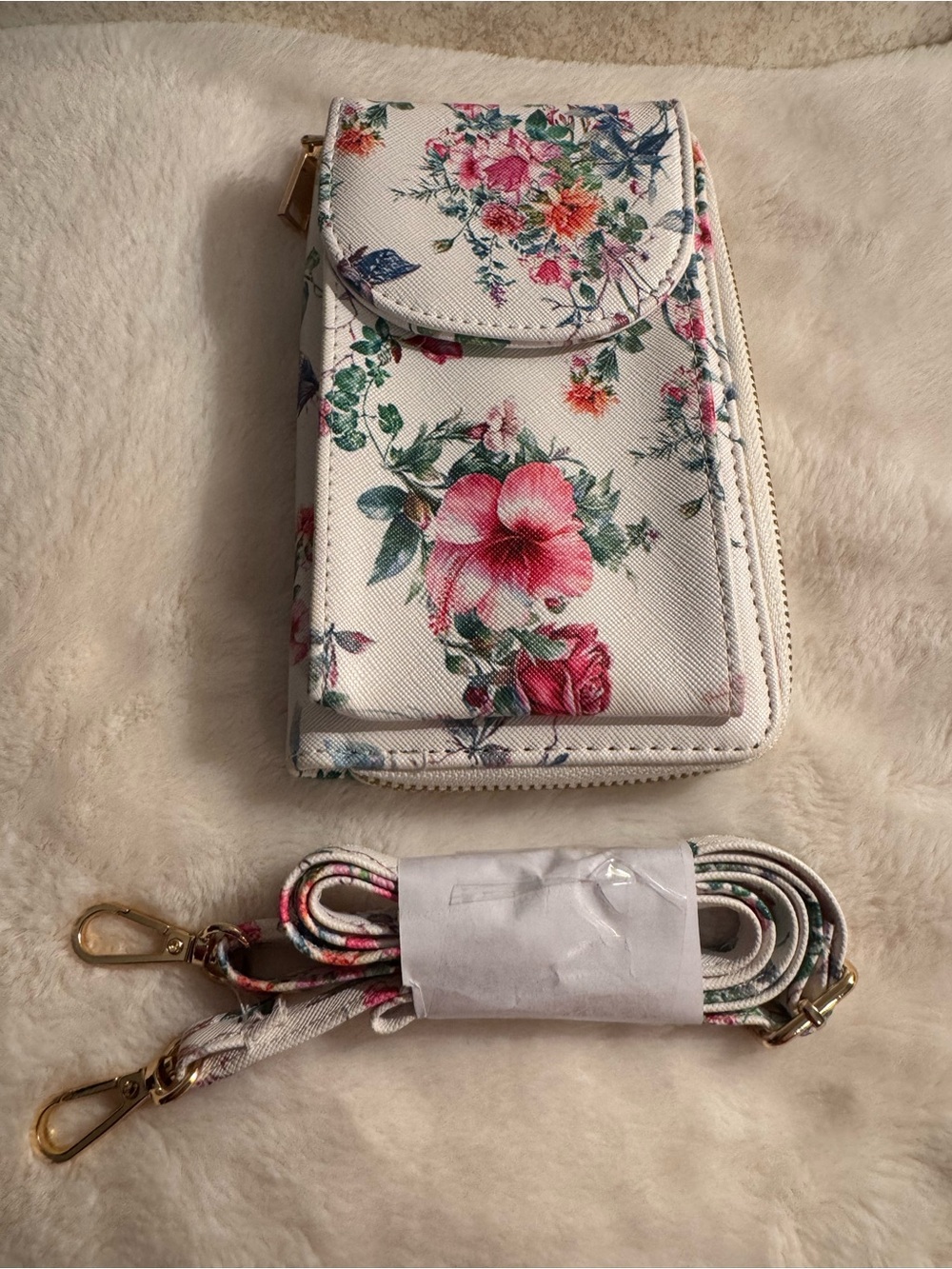 Floral Crossbody Phone Wallet - White Floral